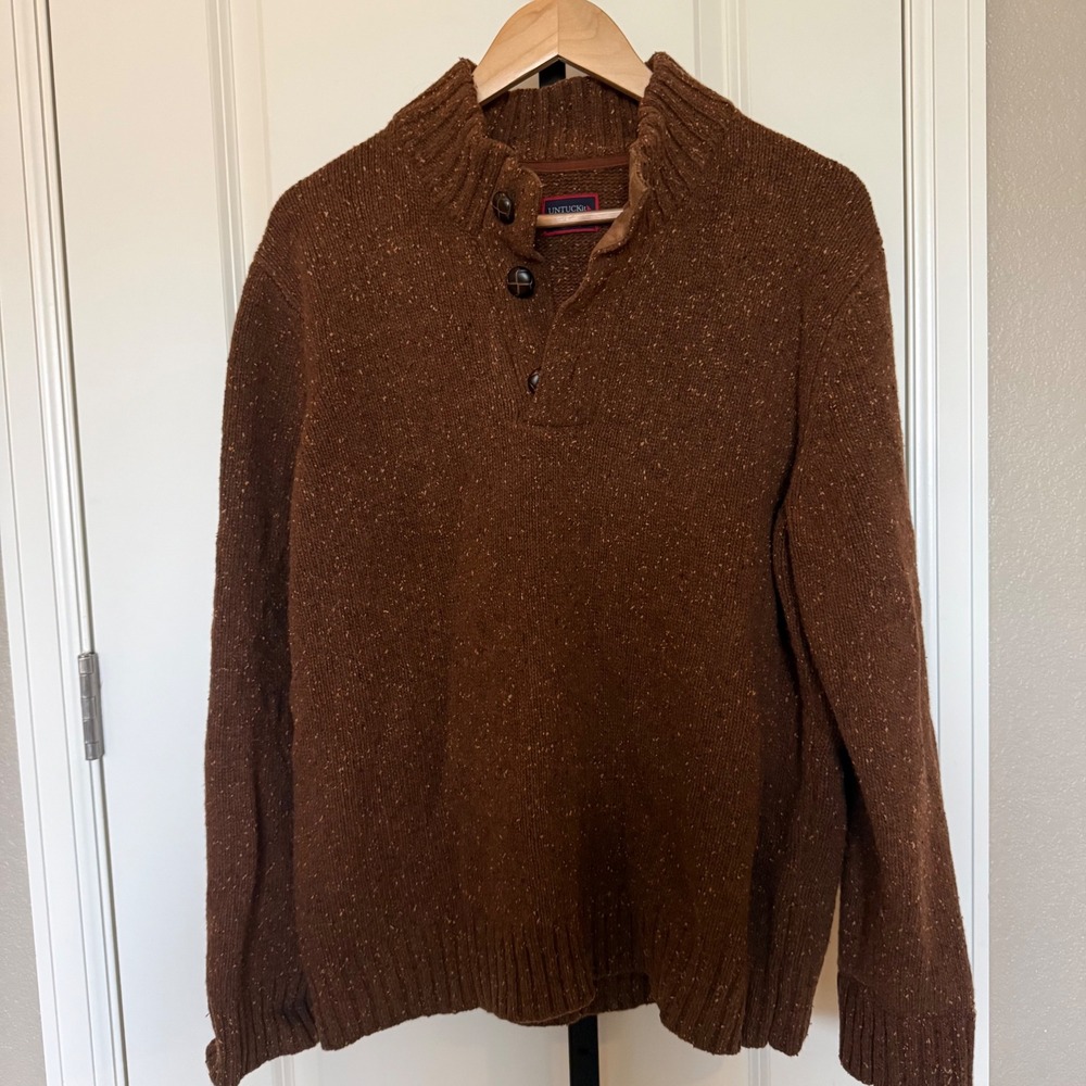 UNTUCKit‎ Men's Vangone Button Neck Lambswool Blend Sweater Brown XLarge